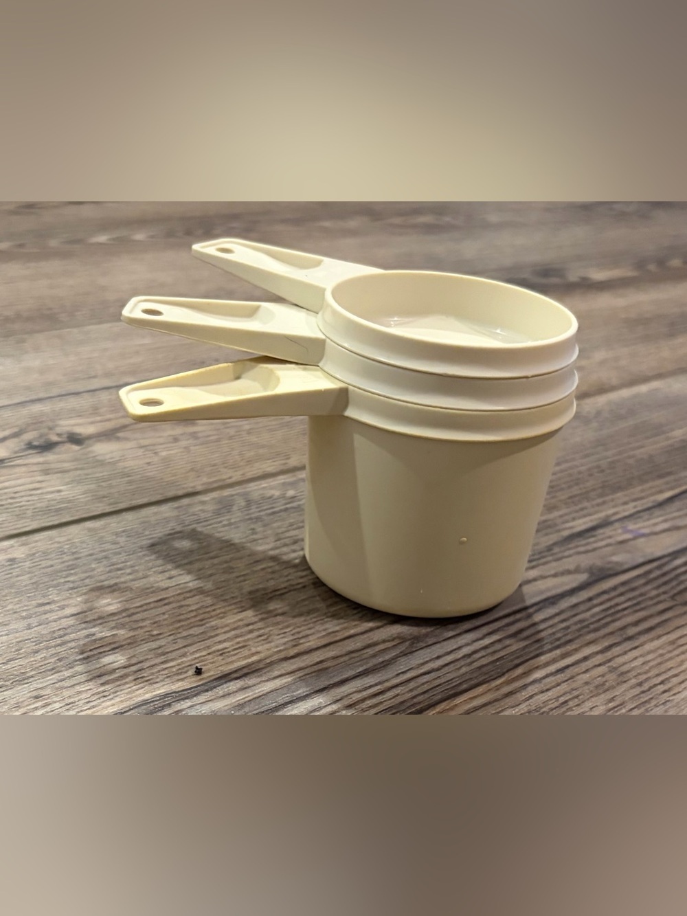 Rare Vintage Tupperware Metric Measuring Cups Set - Almond Complete 3-Piece Set